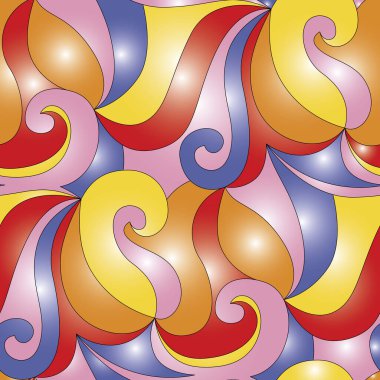 Kırmızı, sarı, turuncu ve mavi renklerde kıvrımları olan kusursuz bir arka plan.