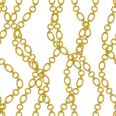 Beyaz arkaplanda izole edilmiş altın ve gümüş zincirler kopyalama alanı ile
