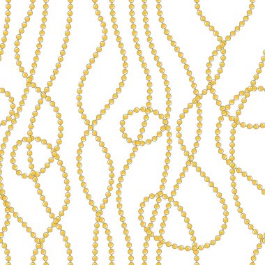 Altın boncuklu kusursuz desen. Tasarımınız için beyaz arkaplanda vektör illüstrasyonu