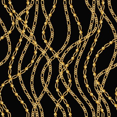 Siyah zemin üzerinde altın zincirler olan kusursuz desen
