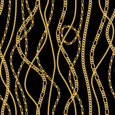 Siyah arka planda altın zincirler. 3d illüstrasyon