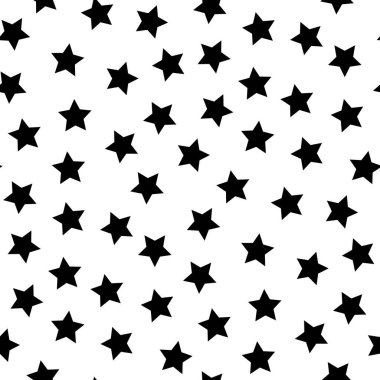 Kusursuz desen, beyaz arkaplanda siyah beyaz yıldızlar..