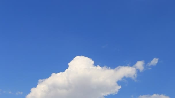 青色の背景の空の動き白、灰色、ふくらんでいる雲、時間の経過 — ストック動画