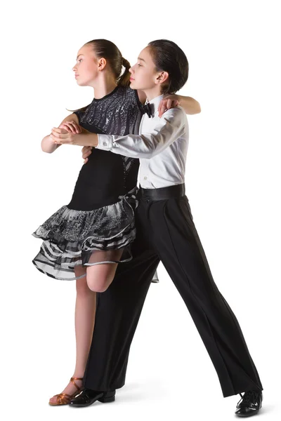 Chłopiec i dziewczynka lub para piękny w active tańca towarzyskiego na białym tle — Zdjęcie stockowe