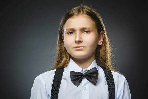 Offense girl isolated on gray background. Negative emotion. Closeup — Stock Photo, Image