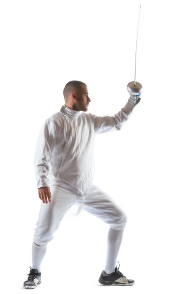 Fencing athlete wins the competition isolated in white background — Stock Photo, Image