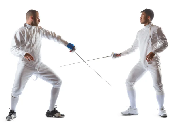 Fencing athletes or players isolated in white background — Stock Photo, Image