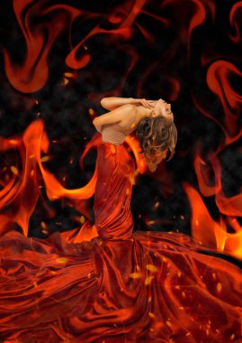 Ateş elementi, alev kız, tutku, kırmızı kumaş..
