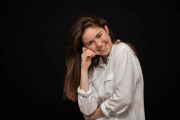 Schöne Mädchen Glück Student Freude Freude Lächeln Nahaufnahme Emotionen — Stockfoto