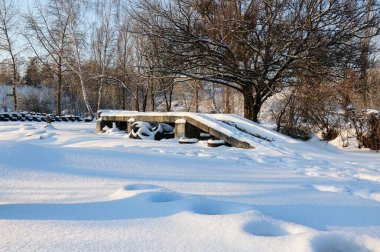 Eski terk edilmiş bir spor araba karla kaplı..