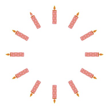 Minimalist yuvarlak çerçeveli bir Noel veya yeni yıl mumları. Bu basit tasarım tatil süslemeleri için mükemmeldir. Vektör illüstrasyonu.