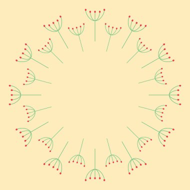 Geometrik bitkiler, saplar ve yapraklarla çerçevelenmiş. Basit bir botanik çizimi. Laurel çelengi. Vektör illüstrasyonu.