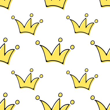 Kusursuz desenli, karalama tarzında taç. Vektör illüstrasyonu.