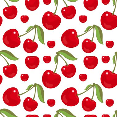 Kusursuz böğürtlen geçmişi. Kiraz deseni. Beyaz arka planda kirazlar. Vektör.
