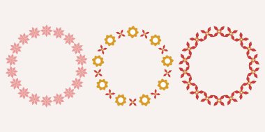 Geometrik tarzda bir çiçek çerçevesi seti. Basit bir botanik çizimi. Çiçekli Laurel çelengi. Vektör illüstrasyonu.