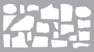 Yırtık bir kağıt. Boş kağıt notlar. Kağıt anımsatıcılar için düz vektör çizimleri.