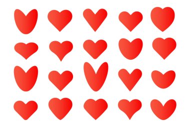 Farklı şekillerde büyük kırmızı kalpler, düz, el çizimi. Sevgililer Günü için tasarım öğeleri, web siteleri, düğün. Vektör. EPS 10.