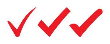 İzole edilmiş arkaplanda çeşitli kırmızı kontrol işaretleri. İşaretleri kontrol et. Vektör.