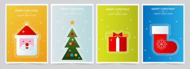 Mutlu Noeller ve mutlu yıllar 2026 için dikey geometrik tebrik kartları seti. Vektör illüstrasyonu.