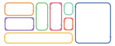 Renkli boş metin kutuları kümesi. Metin çerçevesi. Geçmişi olmayan boş konuşma baloncukları. Vektör.