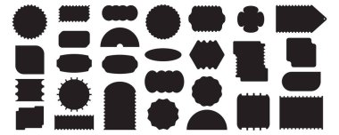 Dalgalı kenarlı boş geometrik çerçeve siluetleri. Siyah posta pulları ya da metin kutuları. Vektör.