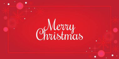 Kırmızı zemin üzerinde kar taneleri, bokeh ve çerçeve olan Noel afişi. Vektör illüstrasyonu.