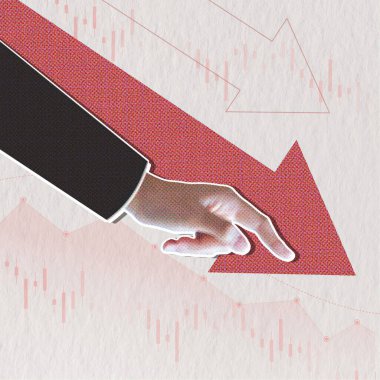 El gösterimi ve aşağı doğru oklarla ekonomik kaybı resmeden sanatsal bir kolaj.