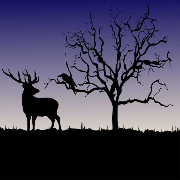 silhouette of deer and tree vector illustration