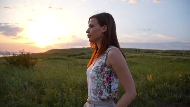 Beautiful Young Woman Walking By The Country Road — Stock Video