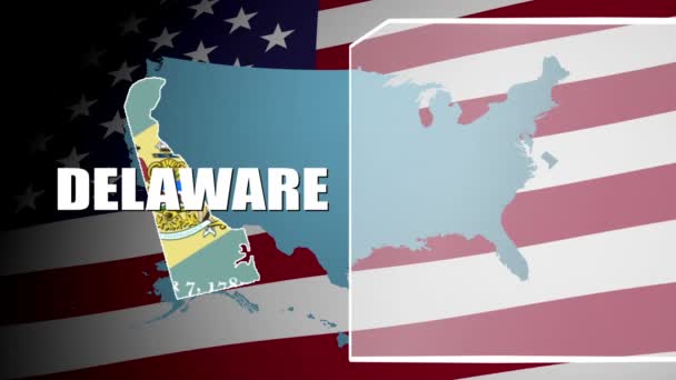 Delaware motverkas flagga och informationspanel — Stockvideo