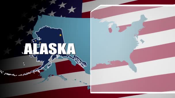 Bandeira Contra o Alasca e Painel de Informações — Vídeo de Stock