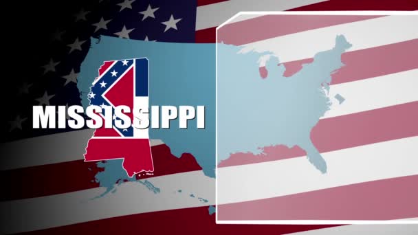 Mississippi karşı bayrak ve bilgi paneli — Stok video
