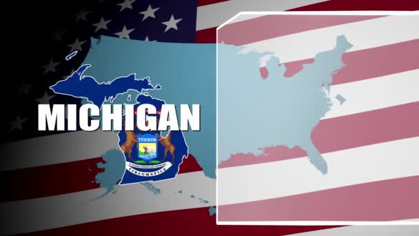 Michigan konterte Flagge und Infotafel — Stockvideo