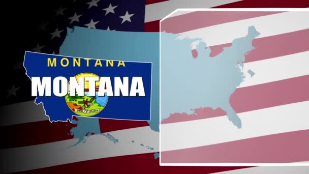 Montana contra bandeira e painel de informações — Vídeo de Stock