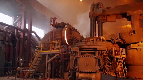 Steel Plant. Melting Iron with Sparks. Wide — Stock Video