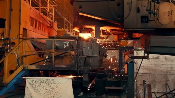 Steel Plant. Blast Furnance. Sparks and Flashes — Stock Video