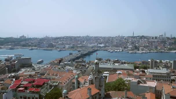 Istanbul rooftops and the Bosporus shoot from the Galata tower — Stock Video