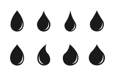 Çeşitli su damlası şekil simgesi seti. Kan simgesi silueti