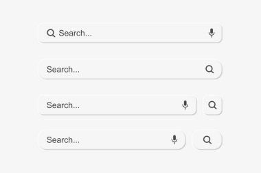 Arama barı. Vektör kümesi arandı, tarayıcılar, siteler, mobil uygulama ve arama düğmesi için web ögeleri