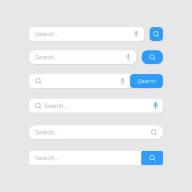 Arama barı. Vektör kümesi arandı, tarayıcılar, siteler, mobil uygulama ve arama düğmesi için web ögeleri