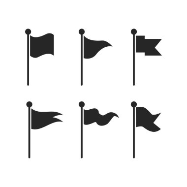 Beyaz arkaplanda siyah bayrak simgeleri ve flamalar izole edildi