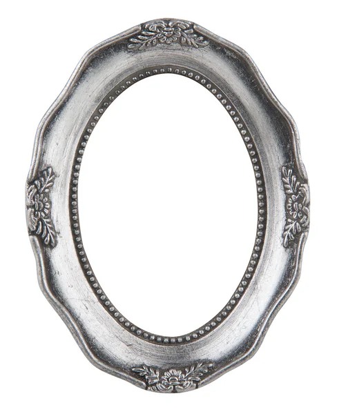 Round ornamented old silver picture frame — Stock Photo, Image