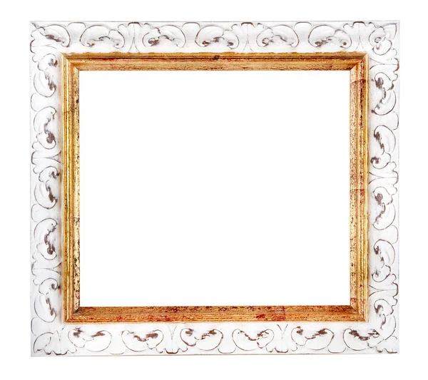 Antique white gold frame isolated on white background — Stock Photo, Image