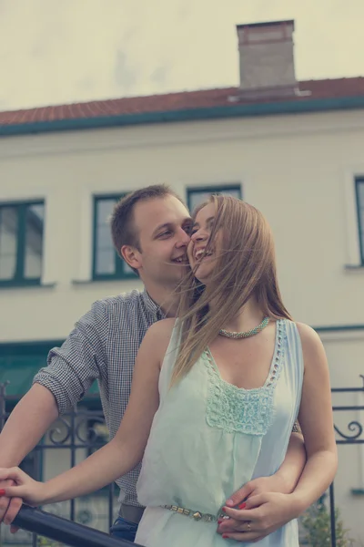 Romantic couple kiss outdoor — Stock Photo, Image