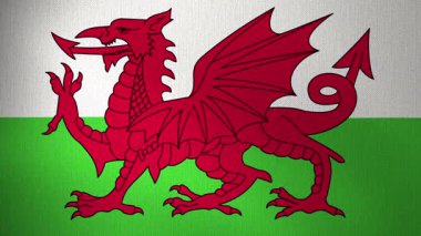 Galler bayrağı rüzgarda dalgalanıyor. Animasyon arkaplanı döngüsü. Seyahat kavramı.