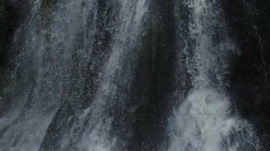 Şelaledeki yosunlu kayalıkların üzerinden akan su, yüksek hızlı bir kamerayla ultra yavaş çekimde çekilmiştir, aşağı doğru olan hareketi ve doğanın sonsuz ritmini göstermektedir.