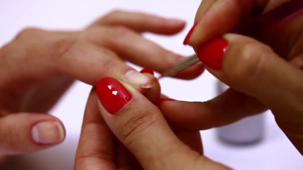 Manicure. Fortalecimento Nail Gel — Vídeo de Stock