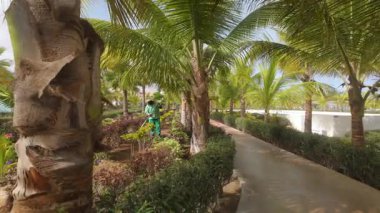 SAL REI, BOA VİSTA, CAPE VERDE - Mayıs 02 2025: Lüks bir otelin bahçesini koruyan otel çalışanları.