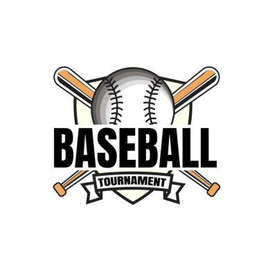 Klasik Beyzbol Turnuvası Logosu Kalkan Arkaplanı, Çapraz Yarasa ve Top Amblemleri ve Kurdele Bayrağı. Beyzbol Turnuvaları, Şampiyonalar, Liderler, Okul Yarışmaları İçin Uygun