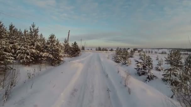 Winterliche Schneelandschaft. Luftbild überfliegen — Stockvideo